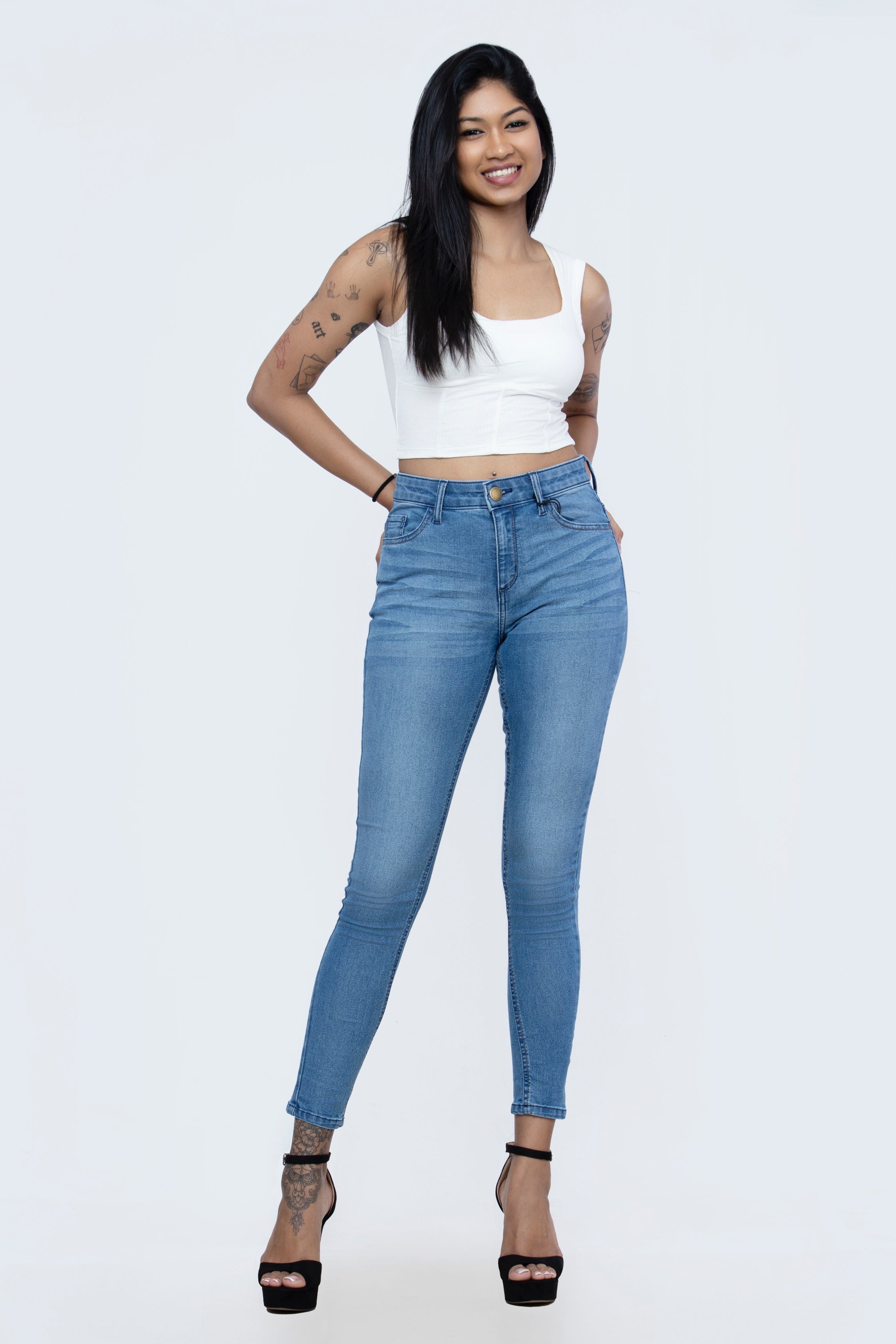 Women's High Rise Skinny Jeans -Dark